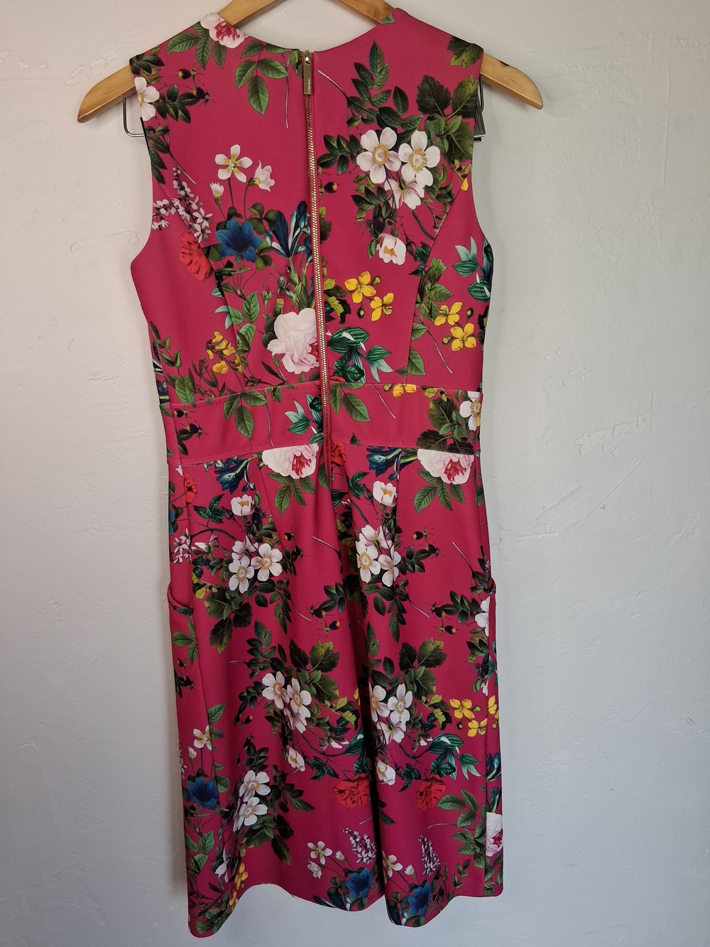 Calvin Klein Floral Fit & Flare Dress Sz 4 Pink Sleeveless A-Line Pocket - Picture 9 of 10